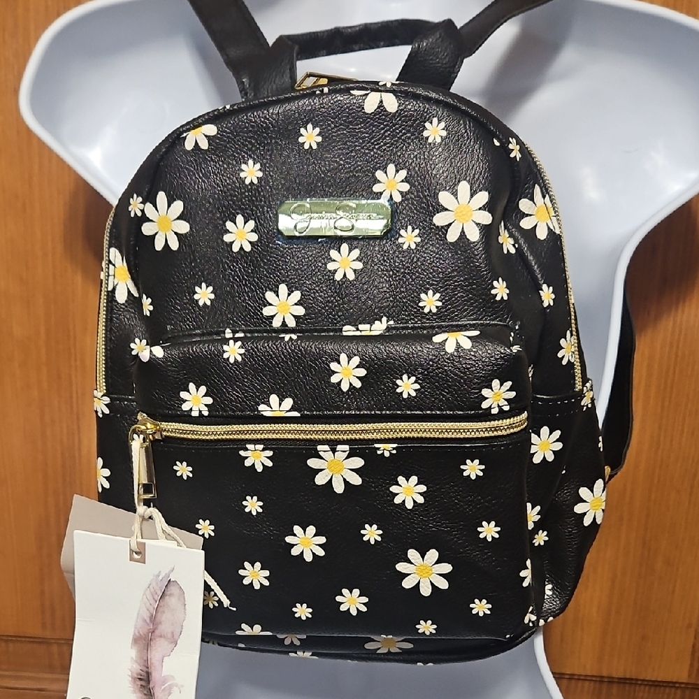 Black Backpack with Daisy Print